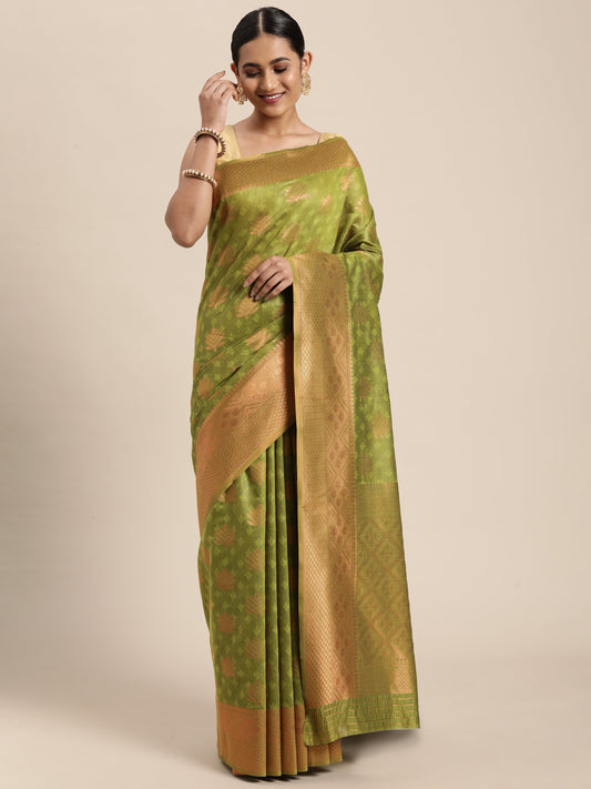 Dhiyona GR Women's Tahira Parrot Green Silk Blend Saree