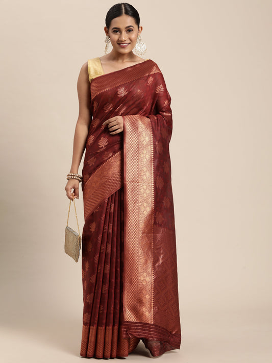 Dhiyona GR Women's Tahira Carmine Maroon Silk Blend Saree