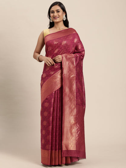 Dhiyona GR Women's Tahira Magenta Pink Silk Blend Saree