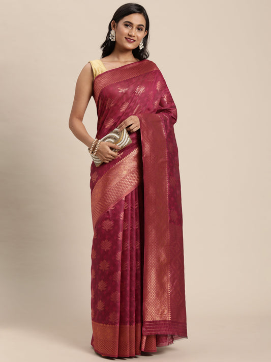 Dhiyona GR Women's Tahira Magenta Pink Silk Blend Saree
