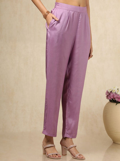 Dhiyona SO Women's Floral Printed V Neck Thread Work Silk Crepe Kurta With Trousers & Dupatta