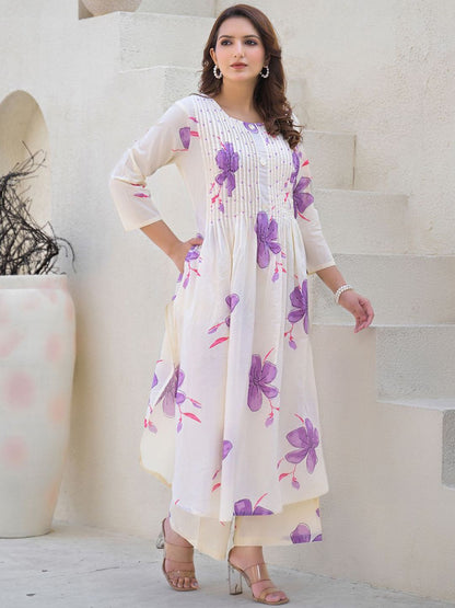 Dhiyona IE Floral Printed Round Neck Pure Cotton Tunic With Palazzo