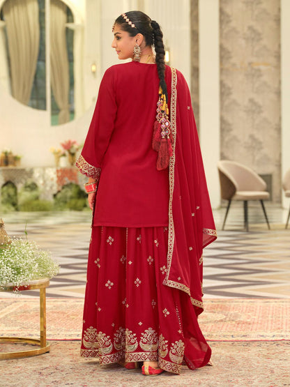 Ethnic Motifs Embroidered Kurta With Palazzos & Dupatta