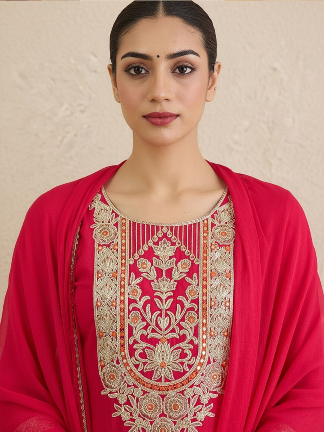 Ethnic Motifs Embroidered Thread Work Kurta With Trousers & Dupatta