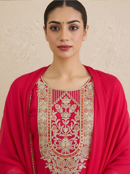 Ethnic Motifs Embroidered Thread Work Kurta With Trousers & Dupatta