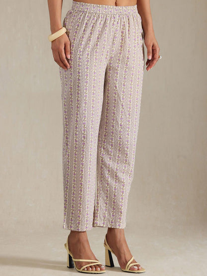 Dhiyona SO Women's Floral Yoke Design Panelled Thread Work A-Line Kurta With Trousers & Dupatta