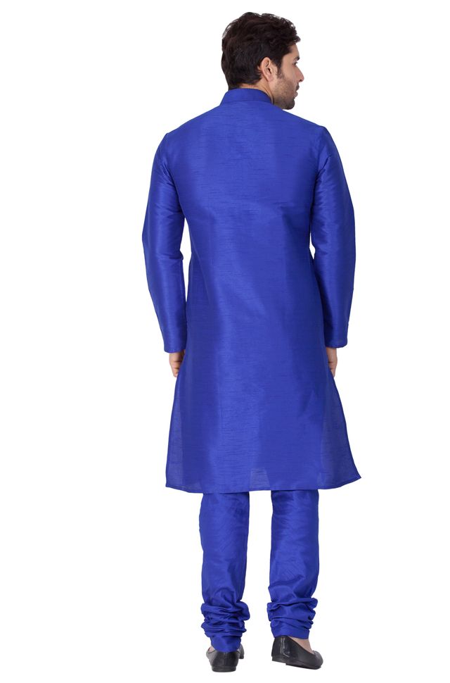 Men's Blue Silk Blend Straight Kurta Pyjama Set