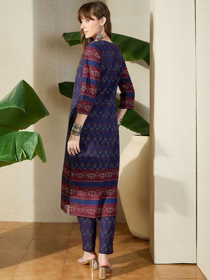 Women Ethnic Motifs Printed Regular Pure Cotton Kurta with Trousers