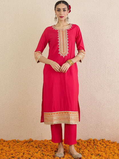 Women Ethnic Motifs Embroidered Regular Thread Work Kurta with Trousers & With Dupatta