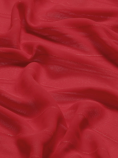 Dhiyona TI Women's Red Striped Polyester Saree with Tassels with Unstitched Blouse