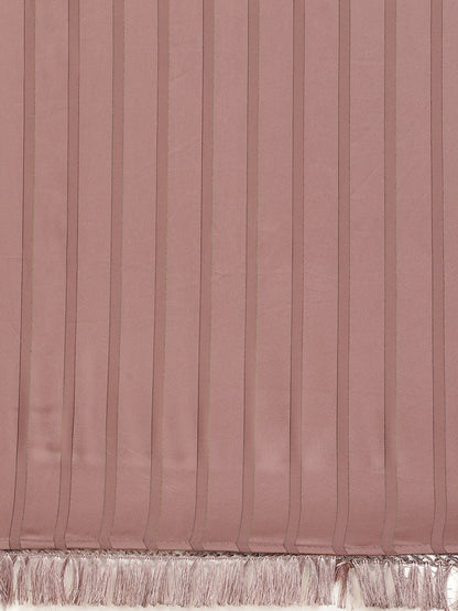 Dhiyona TI Women's Mauve Striped Polyester Saree with Tassels with Unstitched Blouse