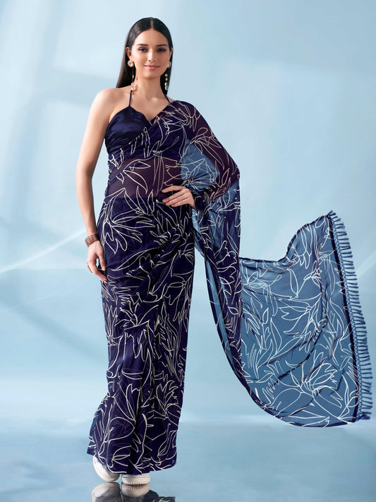 Dhiyona TI Women's Ready To Wear Printed Saree with Pockets and Tassels On Pallu with Unstitched Blouse