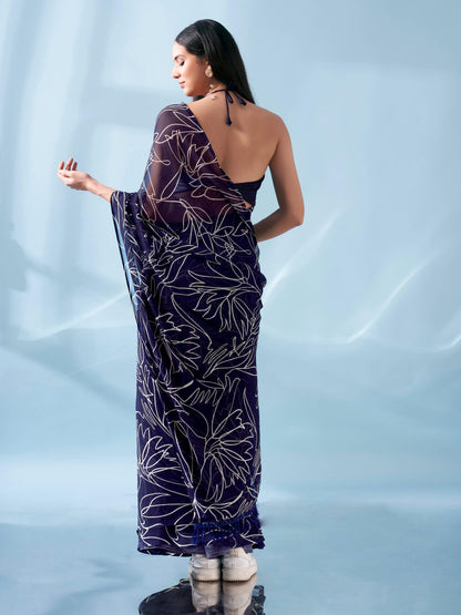 Dhiyona TI Women's Ready To Wear Printed Saree with Pockets and Tassels On Pallu with Unstitched Blouse