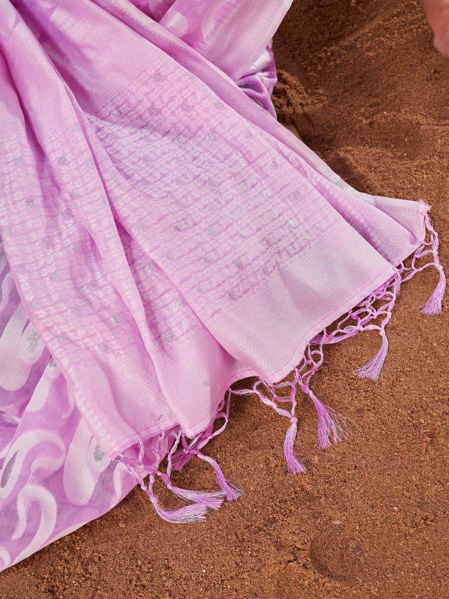 Dhiyona TI Women's Ready To Wear Lavender Woven Saree with Unstitched Blouse