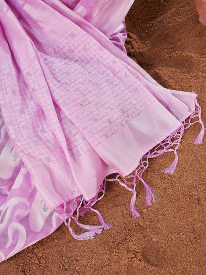 Dhiyona TI Women's Ready To Wear Lavender Woven Saree with Unstitched Blouse