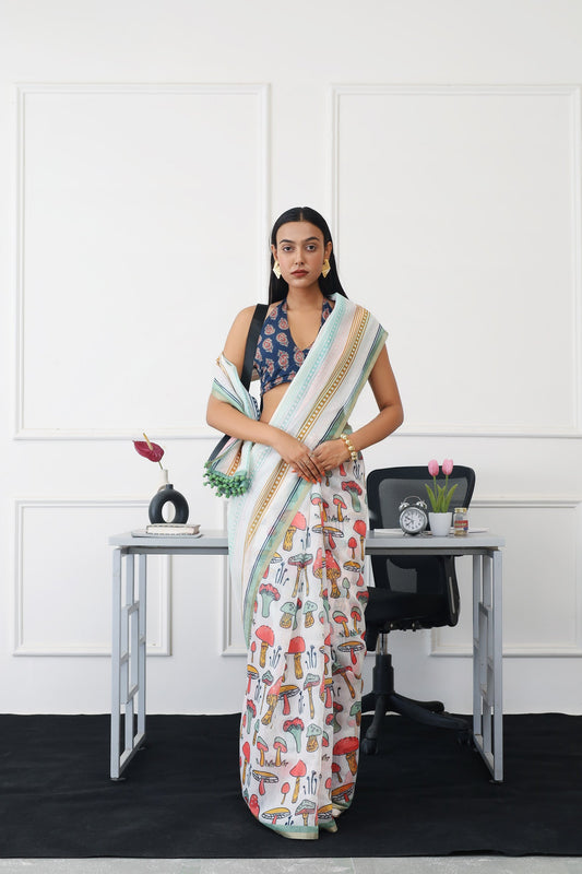 Dhiyona TI Women's Ready To Wear Multi Abstract Saree with Unstitched Blouse