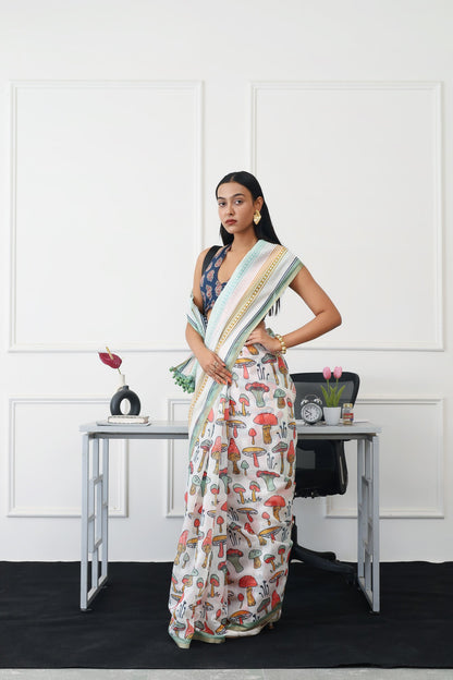 Dhiyona TI Women's Ready To Wear Multi Abstract Saree with Unstitched Blouse