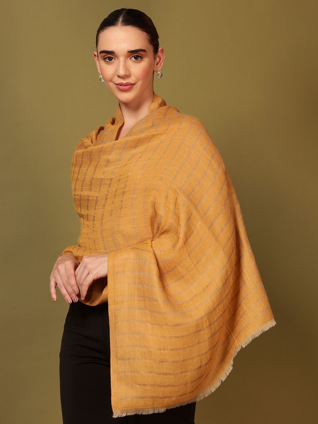 Dhiyona PA Striped Woven Design Woollen Reversible Shawl