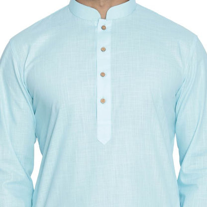 Men's Light Blue Cotton Linen Straight Kurta Pyjama Set