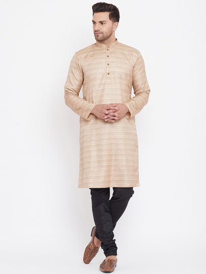 Men's Beige Silk Blend Straight Kurta Pyjama Set