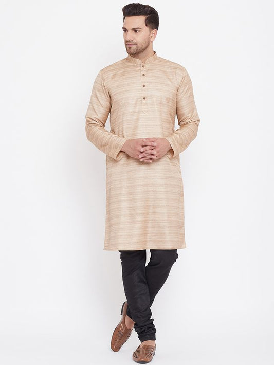 Men's Beige Silk Blend Straight Kurta Pyjama Set