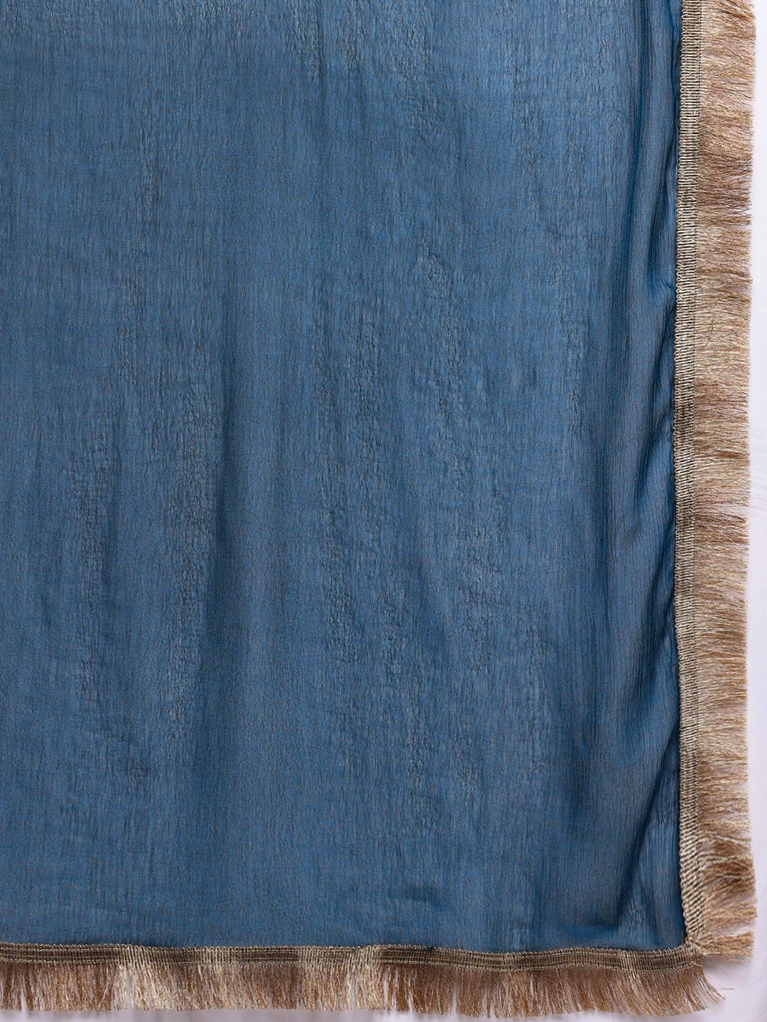 Dhiyona VA Women'sBlue Floral Embroidered V-Neck Regular Straight Kurta With Palazzo With Dupatta