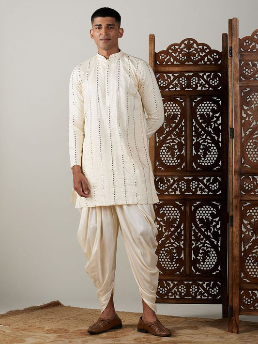 Men's Cream Viscose Straight Kurta and Dhoti Set
