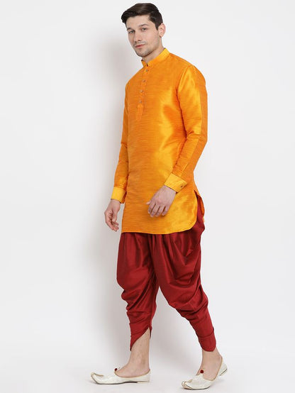 Men's Orange Silk Blend Pathani Kurta and Dhoti Set
