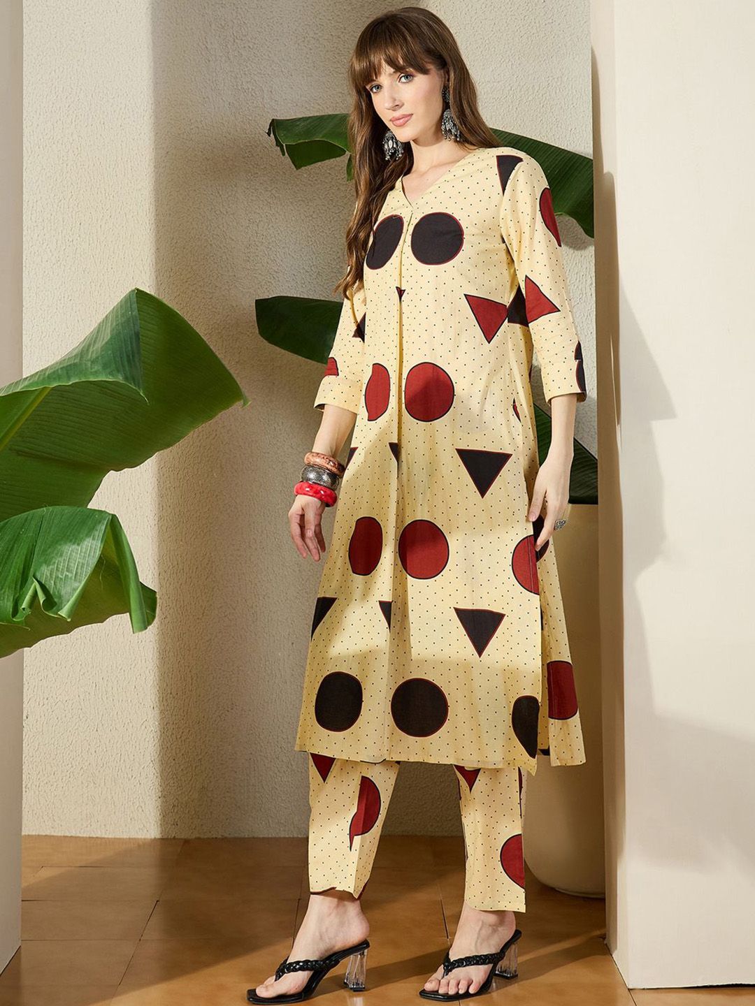 Dhiyona IE Printed Pure Cotton V-Neck Top With Trousers