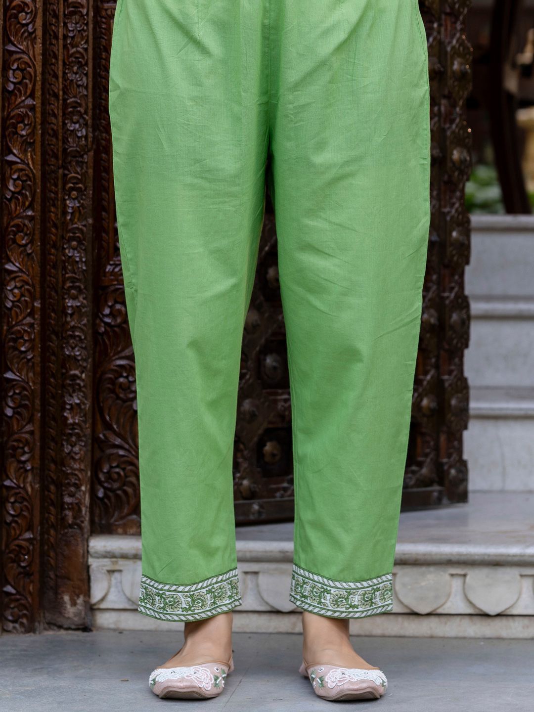 Floral Printed Pure Cotton Straight Kurta With Trouser And Dupatta