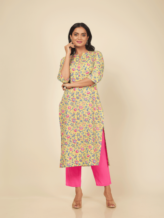 Women's Cotton Yellow Straight Kurta