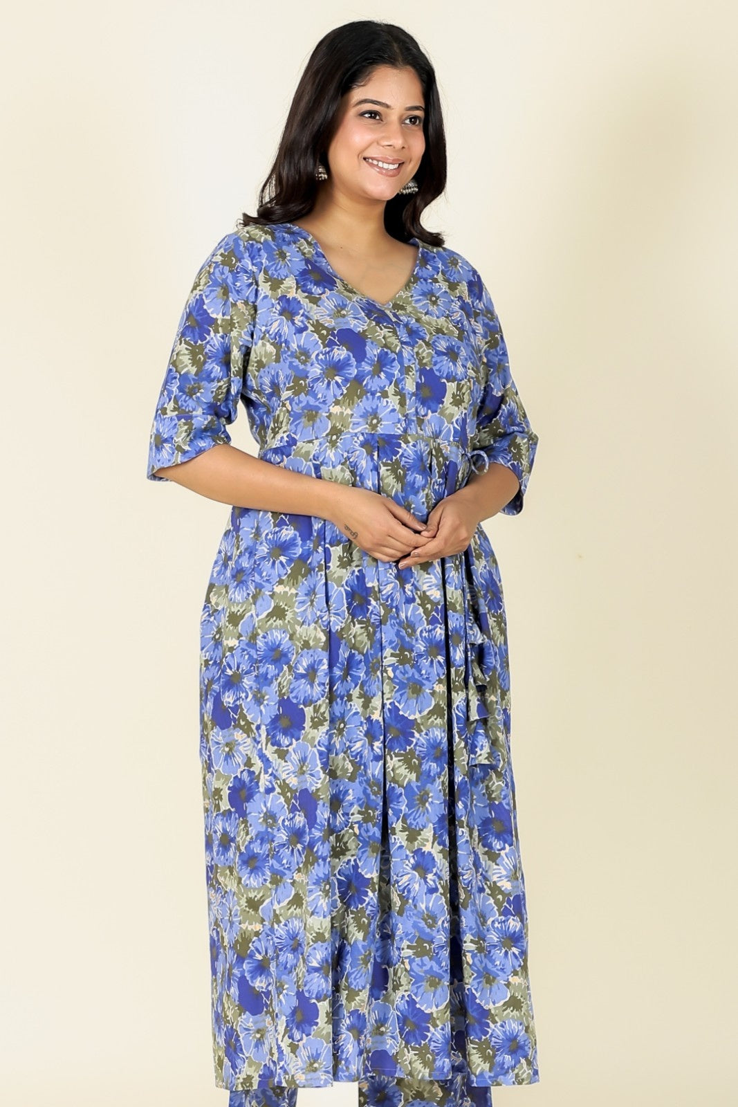 Women's Cotton Blue A-line Kurta