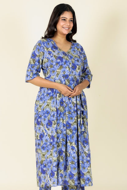 Women's Cotton Blue A-line Kurta
