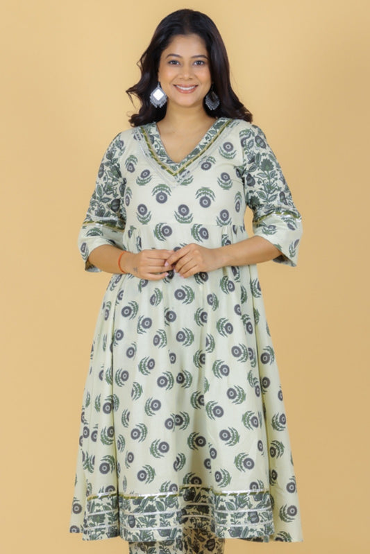 Women's Cotton Off White Flared Kurta