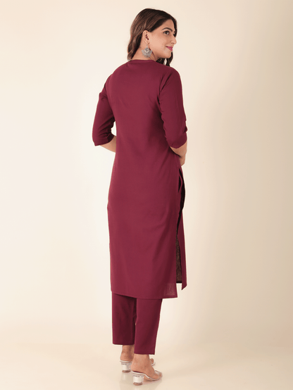 Women's Linen Purple Straight Kurta