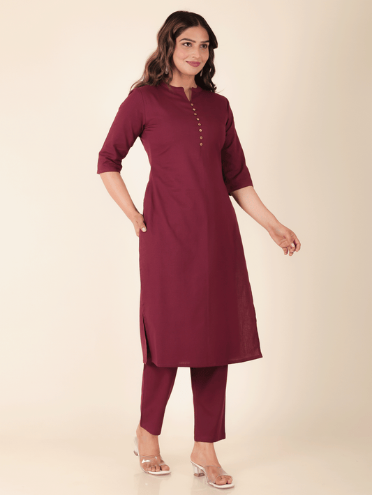 Women's Linen Purple Straight Kurta