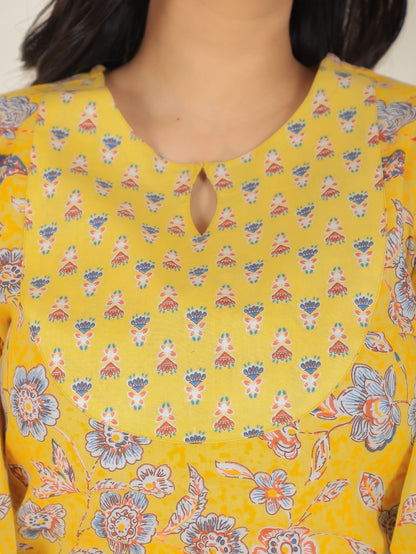 Women's Cotton Yellow Straight Kurta Set