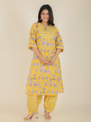 Women's Cotton Yellow Straight Kurta Set