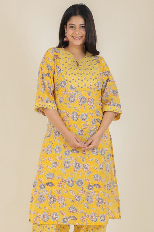 Women's Cotton Yellow Straight Kurta