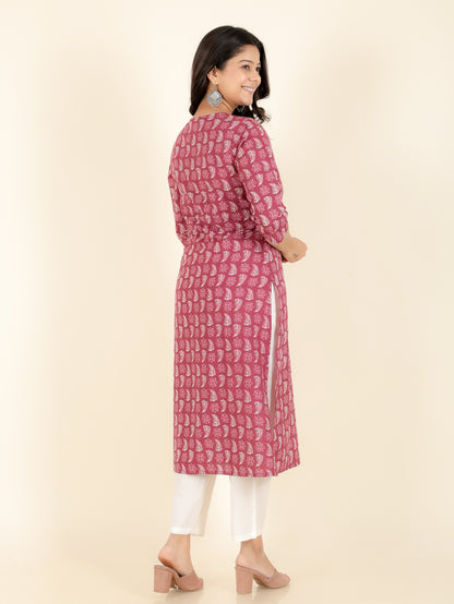 Women's Cotton Red Straight Kurta