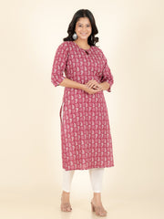 Women's Cotton Red Straight Kurta