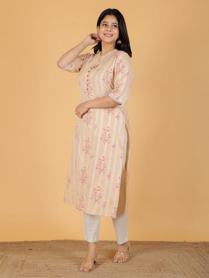 Women's Linen Orange Straight Kurta
