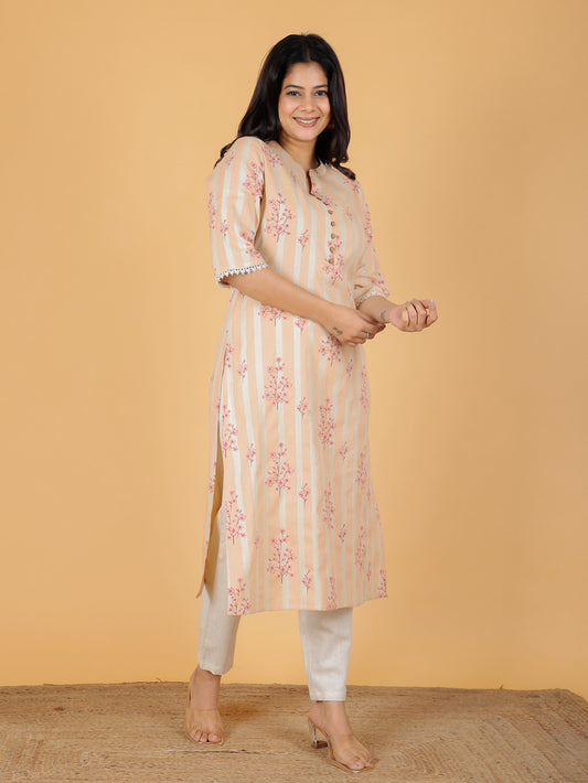 Women's Linen Orange Straight Kurta