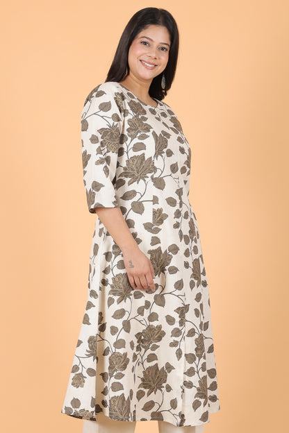 Women's Linen White A-line Kurta