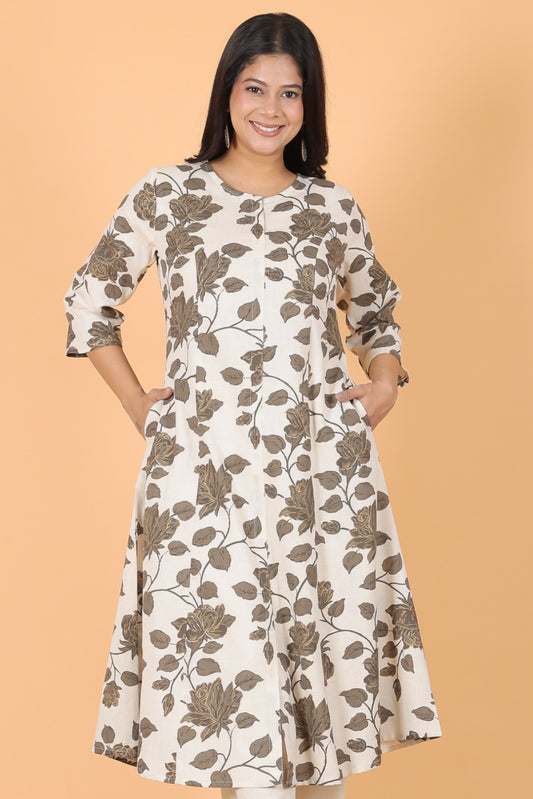 Women's Linen White A-line Kurta