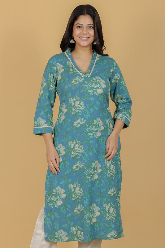 Women's Linen Green Straight Kurta
