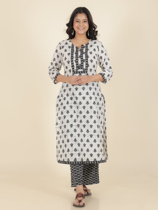 Women's Cotton White Straight Kurta Set
