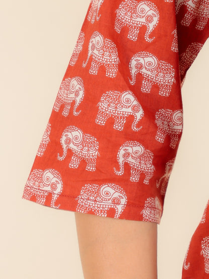 Women's Cotton Red Straight Kurta