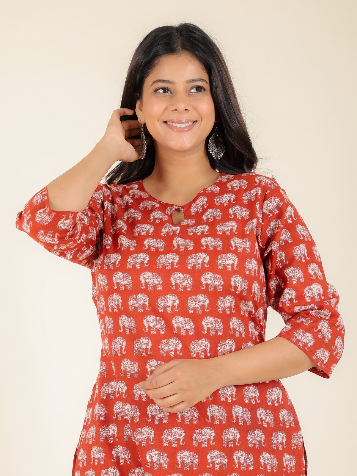 Women's Cotton Red Straight Kurta Set