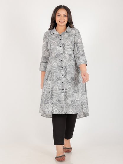Women's Cotton Black High Low Kurta Set